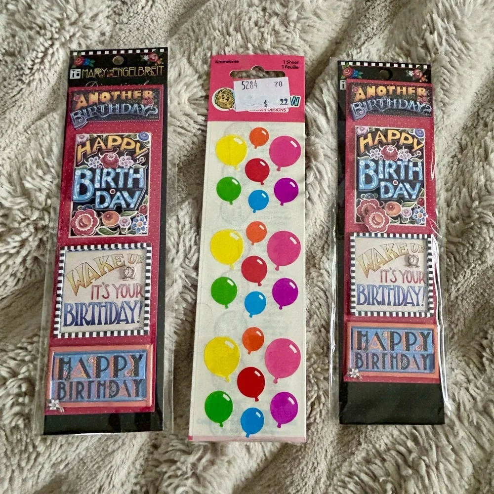 NEW Mary Engelbreit Happy Birthday Sticker Pack Sandylion Vintage Balloons